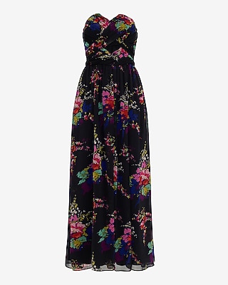 Floral Strapless Twist Front Smocked Back Cutout Maxi Dress with Pockets