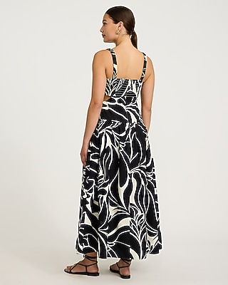 Cotton Poplin Printed Cutout Drop Waist Smocked Back Maxi Dress