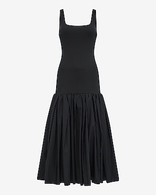 Mixed Media Scoop Neck Drop Waist Maxi Dress