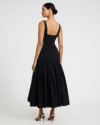 Mixed Media Scoop Neck Drop Waist Maxi Dress