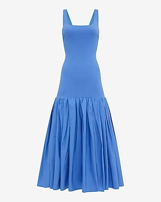 Mixed Media Scoop Neck Drop Waist Maxi Dress