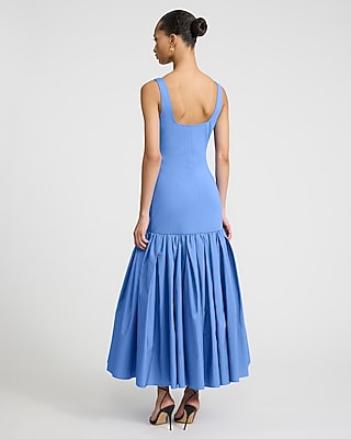 Mixed Media Scoop Neck Drop Waist Maxi Dress