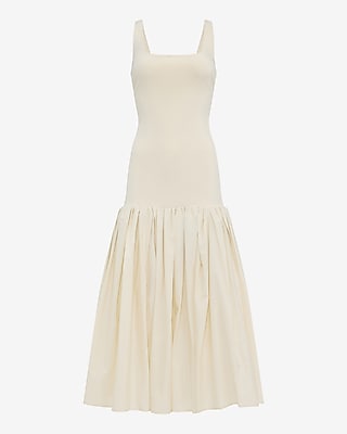 Mixed Media Scoop Neck Drop Waist Maxi Dress