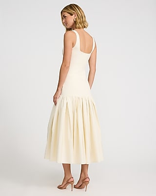 Mixed Media Scoop Neck Drop Waist Maxi Dress