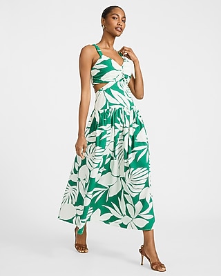 Cotton Poplin Floral Cutout Drop Waist Smocked Back Maxi Dress with Pockets
