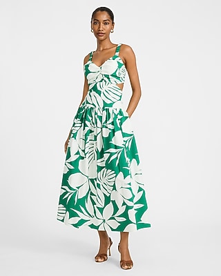 Cotton Poplin Floral Cutout Drop Waist Smocked Back Maxi Dress with Pockets