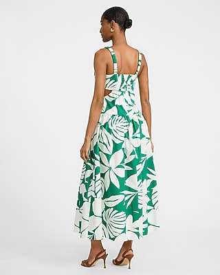 Cotton Poplin Floral Cutout Drop Waist Smocked Back Maxi Dress with Pockets