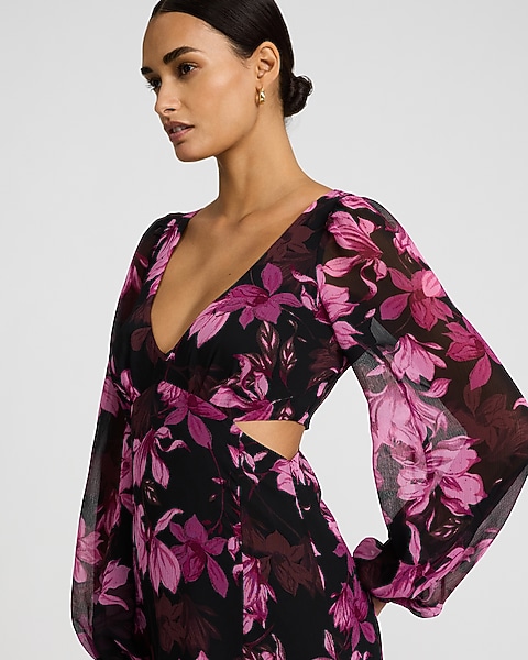 v neck floral dresses Embroidery Prom 2026 A-Line/Princess V-Neck Long Sleeves Formal Party Evening Dress Ball Gowns With Flowers, Champagne 24/7 Online Service. Flowy A-Line V-Neck Pink Floral
