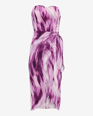 Satin Printed Strapless Wrap Tie Midi Sheath Dress - image 4