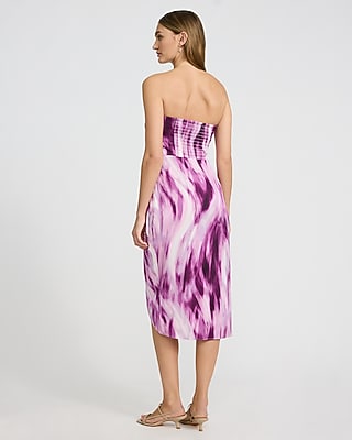 Satin Printed Strapless Wrap Tie Midi Sheath Dress - image 3