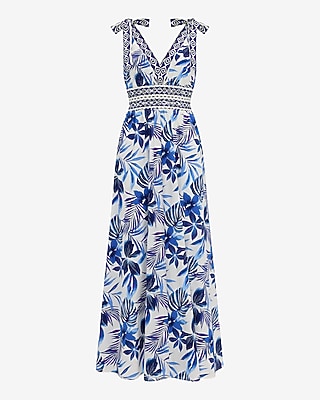Cotton Poplin Printed Tie Strap Smocked Waist Maxi Dress with Pockets - image 4