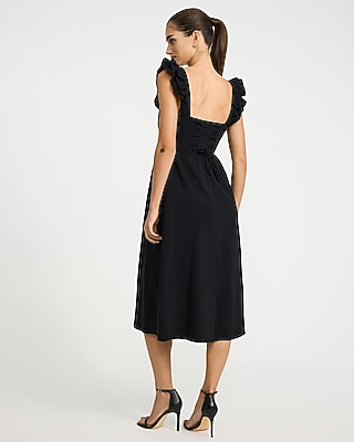 Poplin Square Neck Flutter Sleeve Lace-up Back Midi Dress | Express