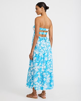 Floral Strapless Sweetheart Twist Front Tiered Maxi Dress