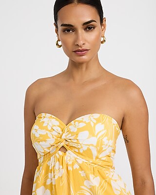 Floral Strapless Sweetheart Twist Front Tiered Maxi Dress