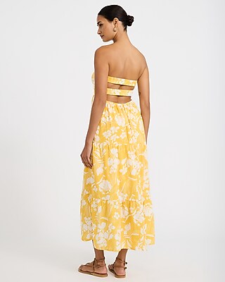 Floral Strapless Sweetheart Twist Front Tiered Maxi Dress