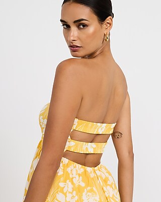 Floral Strapless Sweetheart Twist Front Tiered Maxi Dress