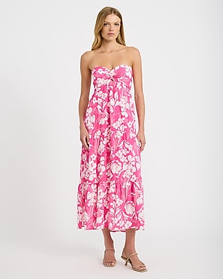 express pink floral dress Express Women's Mesh Floral Off The Shoulder Ruched Maxi Dress Large