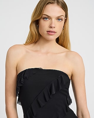 Ruffle Strapless Side Slit Maxi Sheath Dress - thumbnail 5