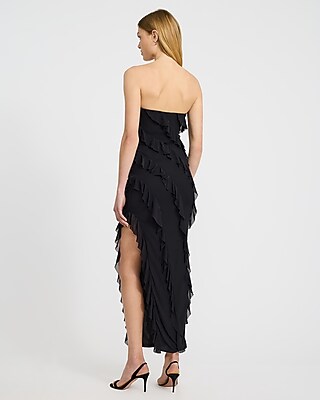 Ruffle Strapless Side Slit Maxi Sheath Dress - thumbnail 6