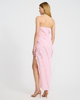 Ruffle Strapless Side Slit Maxi Sheath Dress