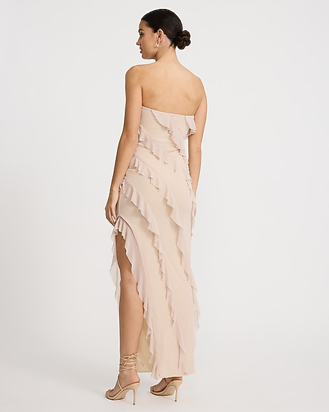 strapless ruffle maxi dress 100% Polyester Cold delicate machine wash inside out with like colours Line dry in shade Do not bleach Do not soak Do not rub Warm steam iron inside out to original shape Do not dry clean Please refer to swatch image for most accurate colour Endless Rose - Strapless Ruffled