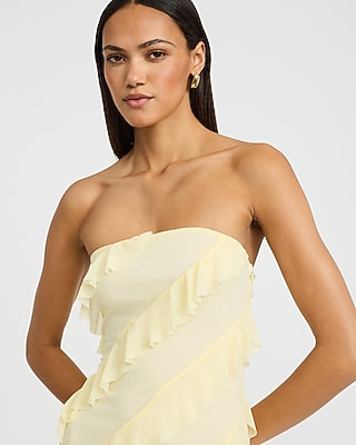 Ruffle Strapless Side Slit Maxi Sheath Dress - thumbnail 8