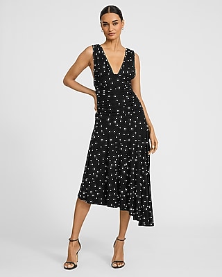 Polka Dot Asymmetrical Ruched Midi Dress - image 3