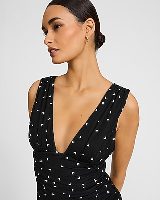 Polka Dot Asymmetrical Ruched Midi Dress - image 4