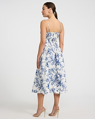 Cotton Poplin Drop Waist Smocked Back Midi Dress with Pockets