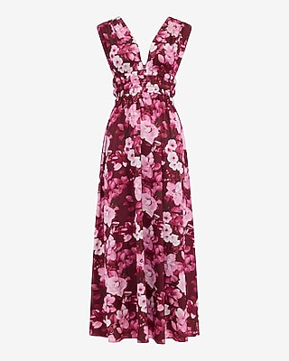 Floral Satin Strappy Pleated V-Neck Sleeveless Cutout Maxi Dress - image 5