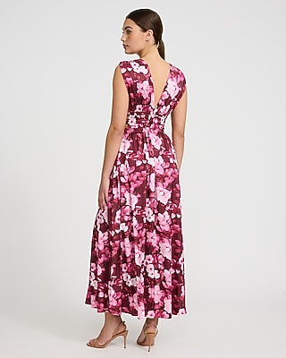 Floral Satin Strappy Pleated V-Neck Sleeveless Cutout Maxi Dress - image 4