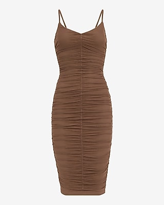 Mesh Ruched V-Neck Sleeveless Midi Sheath Dress - image 4