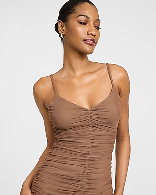 Mesh Ruched V-Neck Sleeveless Midi Sheath Dress - image 2