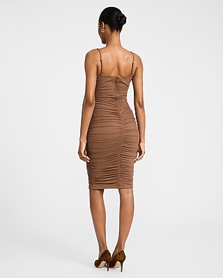 Mesh Ruched V-Neck Sleeveless Midi Sheath Dress - image 3