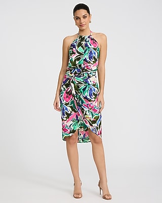 Floral Halter Keyhole Twist Wrap Mini Dress