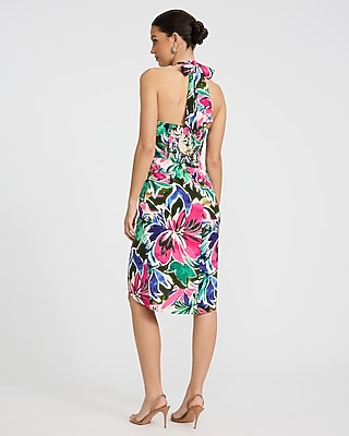 Floral Halter Keyhole Twist Wrap Mini Dress