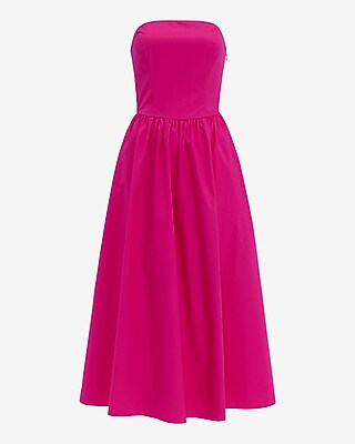 Cotton Poplin Strapless Dipped Waist Midi Dress with Pockets - image 3
