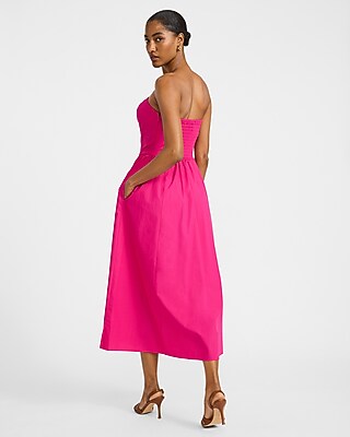Cotton Poplin Strapless Dipped Waist Midi Dress with Pockets - image 2