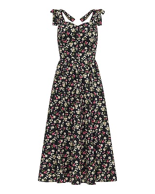 open lace back dress Sweet Pea Tied Shoulder Midi Dress Floral Blue