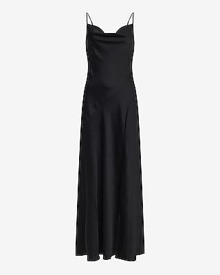 Satin Cowl Neck Sleeveless Slit Maxi Slip Dress