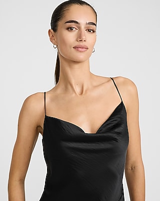Satin Cowl Neck Sleeveless Slit Maxi Slip Dress