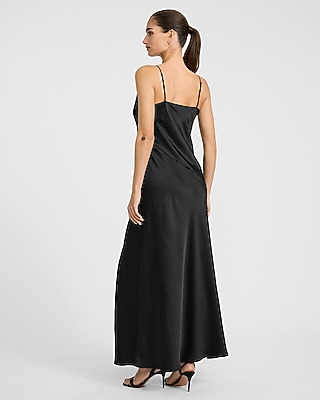 Satin Cowl Neck Sleeveless Slit Maxi Slip Dress