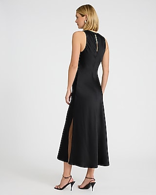 Satin High Neck Sleeveless Maxi Slip Dress