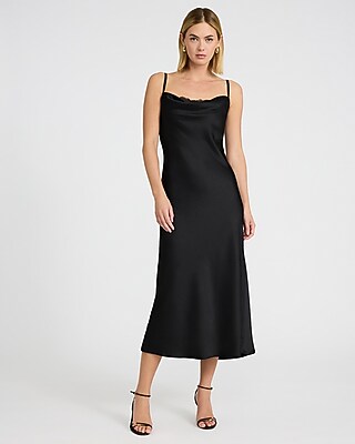 Satin Cowl Neck Lace Maxi Slip Dress