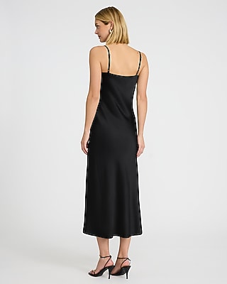 Satin Cowl Neck Lace Maxi Slip Dress