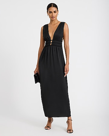 express black dress Satin Long Sleeve Tie Waist Mini Double Breasted Padded Shoulder Mini