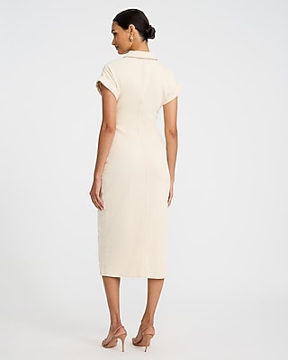 beige sheath dress Taupe beige sheath dress with an asymmetric lapel – Rinascimento