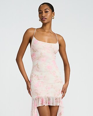 Floral Mesh Scoop Neck Ruffle High-Low Maxi Dress - thumbnail 7