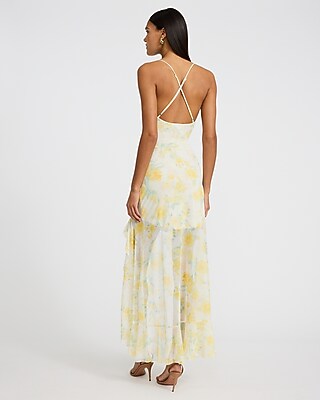Floral Mesh Scoop Neck Ruffle High-Low Maxi Dress - thumbnail 10