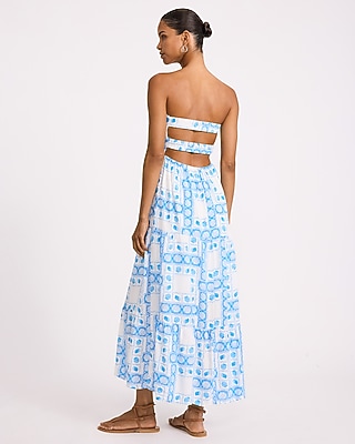 Printed Strapless Twist Front Strappy Maxi Dress